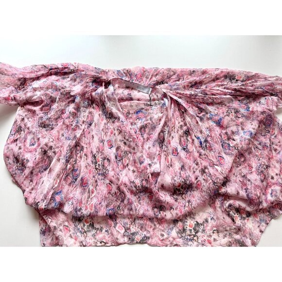 NWT IRO Pomea Pink Purple Ikat Sheer Silk Georgette Draped Blouse, Size 36/XS - Picture 5 of 11